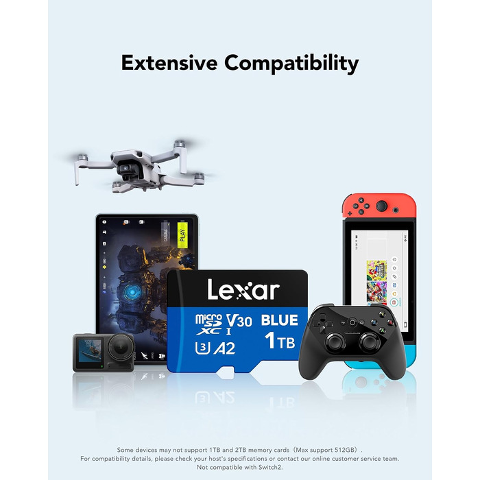 Карта пам'яті Lexar Blue MicroSDXC 1TB, швидкість читання до 160 МБ/с, UHS-I