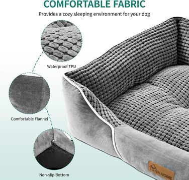 YITAHOME Dog Bed for Medium to Small Dogs, Dog Cushion, Dog Beds, 64x53cm, Non-Slip Bottom Dog Sofa, Grey