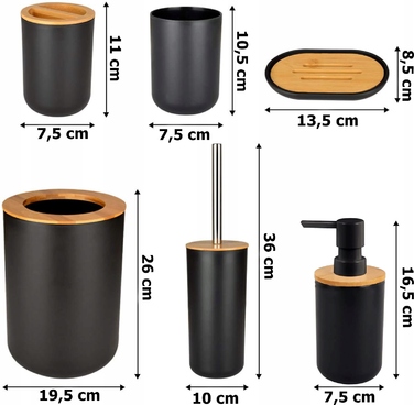 Елегантний набір для ванної кімнати 6в1: дозатор для мила та тримач для паперу, чорний