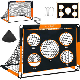 TTCB Sports 2-in-1 Kids Soccer Goal - 5 Target Areas, Pop-Up Soccer Goal Net with Carry Bag, Ideal for Soccer Training & Gifts for Boys - Orange, 150x120x120cm