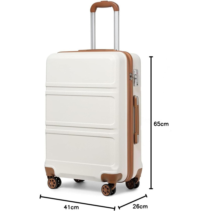 Чемодан-валіза KONO з ABS+PC: легкий, з TSA-замком та 4 колесами, 65 см, кремовий