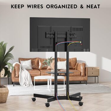 Підставка для телевізора BONTEC Mobiler TV-Wagen: регульована висота, VESA 600x400, до 55 кг, з полицею для ноутбука та кабельною організацією