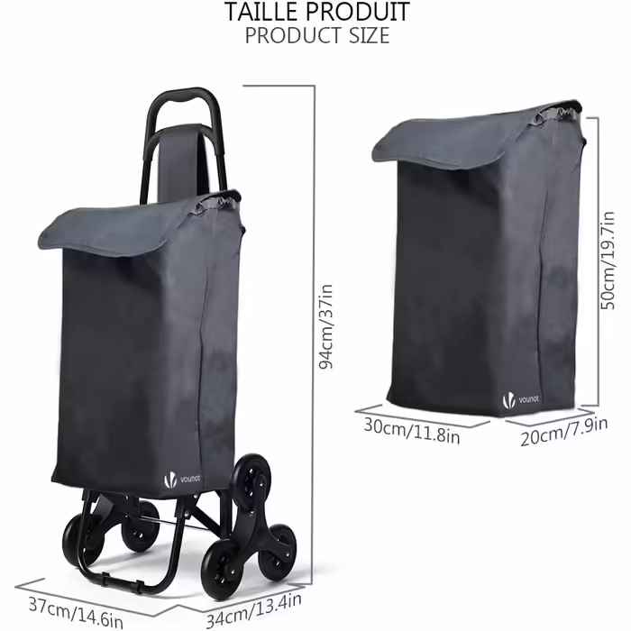 VOUNOT Folding Shopping Trolley with Stair Climber, 3-Wheel Folding Shopping Cart, Shopping Roller Trolley, Removable & Waterproof Black