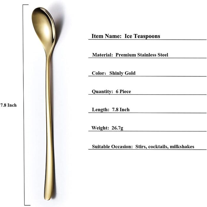 Набір ложок HOMQUEN (6 шт.) з нержавіючої сталі: для кави, коктейлів, чаю (чорний)