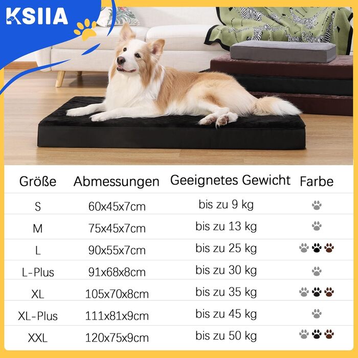 KSIIA Orthopedic Dog Bed for Large Dogs, XL Washable Dog Cushion Fluffy Dog Mat Dog Mattress with Removable Cover in Dark Grey 105x70x8cm