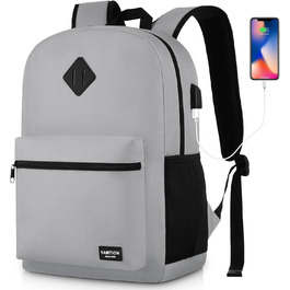 Рюкзак YAMTION 17.3 дюйми (44 см) для чоловіків та жінок, шкільний/університетський, з USB-портом для зарядки, сірий