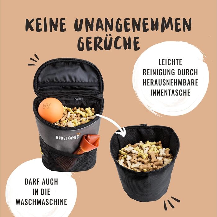 Сумка для ласощів для собак Rudelkönig - практична сумка для прогулянок та дресирування, з дозатором кульок, для підвішування, сірий колір