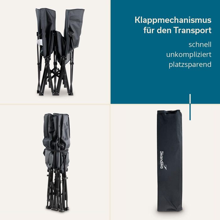 Кемпінгове ліжко Skandika Erola: розкладне, стабільне, 150 кг, 190x68 см, з кишенею, темно-сіре