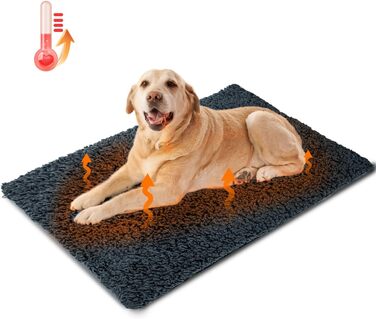 Self-Heating Blanket for Dogs & Cats, Pet Heating Mat Winter, Washable Heating Blanket for Dogs, Self-Warming Dog Mat Fluffy Warm, Thermal Blanket for Dogs Non-Slip, Gray, 115x70cm