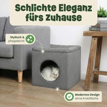 Кігтеточка-будиночок для котів Zooprinz Katzenhöhle – затишна печера для котів, тепле котяче ліжко бежевого кольору з подушкою, будиночок для котів Indoor як місце для відпочинку та схованку (46 × 41,5 × 60 см)