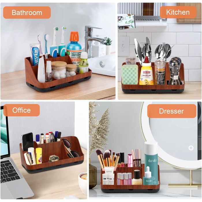 Тримач для зубних щіток у ванну кімнату: органайзер для електричних щіток та пасти, 7 відділень, червоне дерево