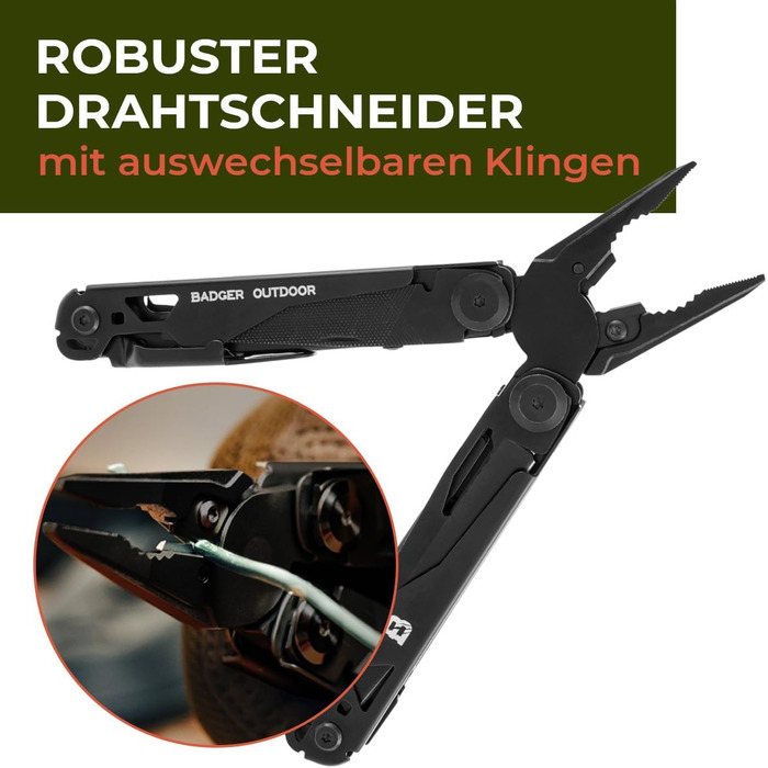 Багатофункціональний інструмент Solid Black 16-в-1: ніж для виживання, мультитул для туризму, кемпінгу та подарунок для чоловіків. Виготовлений з нержавіючої сталі, з бітами.