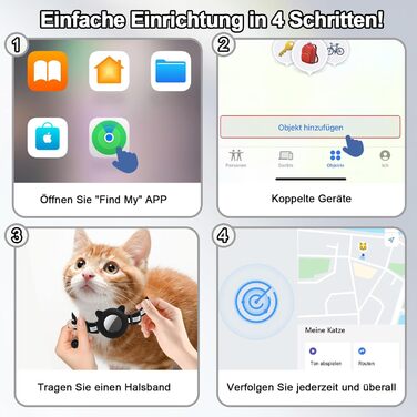 Нашийник для кота Robofun з GPS трекером, світловідбиваючий, регульований, чорний (сумісний з Airtag, iOS)