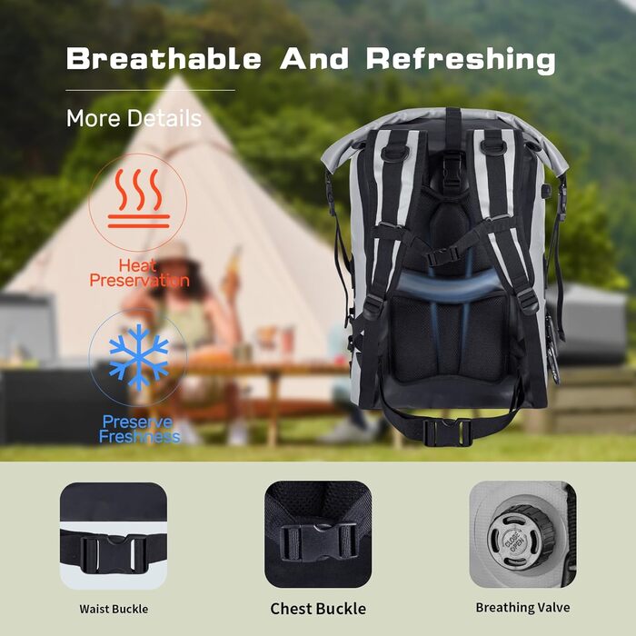 Рюкзак-холодильник Iculbag 35L для дорослих, 48 банок, складний, армійний зелений (сірий), для пляжу, кемпінгу та подорожей