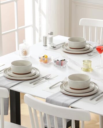 MALACASA Набір посуду з каменю 6 осіб, 18 предметів: тарілки, миски, керамічний сервіз з глазур'ю 