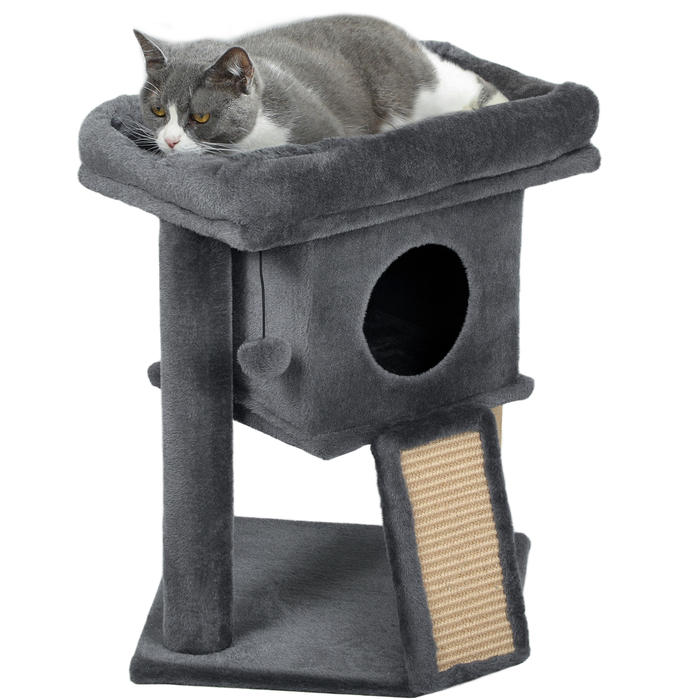 PawHut Cat Tree with Jute Scratching Mat, Lounging Platform, Play Ball, Cat House, Beige, 40 x 40 x 57 cm