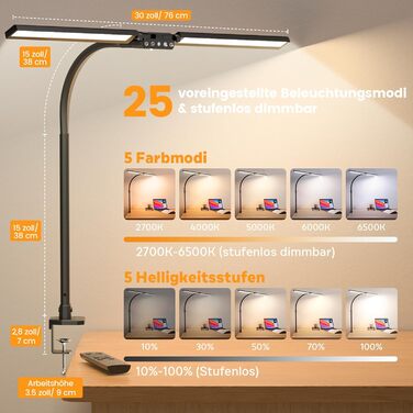 SIBRILLE Dual-Head LED Desk Lamp - Dimmable, Adjustable, RGB, Eye Protection for Office & Home