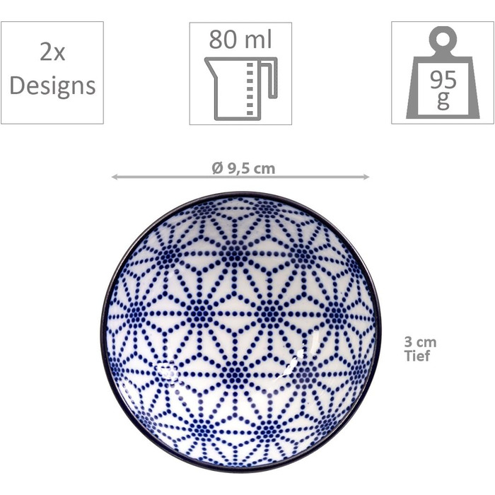 Набір для суші Tokyo Design Studio Nippon Blue (6 предметів): 2 тарілки для суші, 2 миски для соусу, 2 палички для їжі, японський дизайн, порцеляна, подарункова упаковка