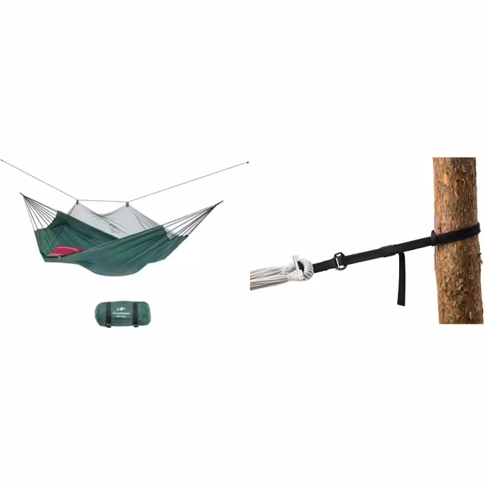Ультралегка гамак-сітка AMAZONAS Moskito Traveller 220x140 см, до 150 кг, зелений, з підвісним комплектом T-Strap
