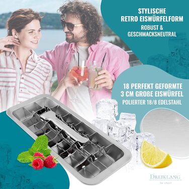 Dreiklang - be smart® Polished 18/8 Stainless Steel Ice Cube Mold with Lever for Effortless Removal | Food-Safe & Durable Ice Cube Maker | Plastic-Free Ice Cube Containers Large | Ice Cube