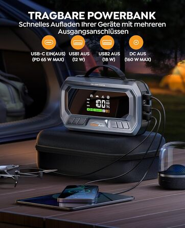 Powerbank YaberAuto для запуску двигуна з компресором, 160PSI, 6500A, PD 65W, 26800mAh. Запуск авто, 600 люмен, LCD екран