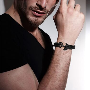 Чоловічий/жіночий браслет на руку Emibele з ручної роботи з натуральної шкіри, вінтажний браслет з анкером, 3 розміри, чорний, 20 см