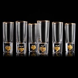Набір келихів для шнапсу DUJUST 4cl (6 шт), кришталь з 24К позолотою, без свинцю та BPA, декор для дому