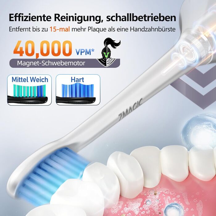 Електрична звукова зубна щітка Ritter, 5 режимів, 40000 VPM, IPX7, акумулятор до 90 днів, таймер, білий