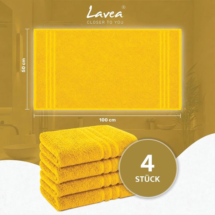 Набір махрових рушників Lavea Elena (4 шт.), 100% бавовна, гігроскопічні та м'які, жовті, 50x100 см
