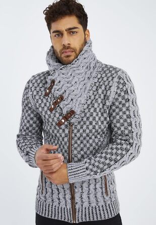 Чоловічий кардиган Eif Neson з в'язаного полотна на блискавці, Regular Fit, сіро-чорний (3XL)