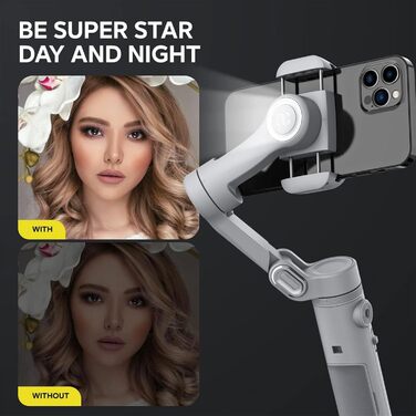 Стабілізатор Gimbal для смартфона AOCHUAN SMART X з LED-підсвічуванням, трекінгом обличчя, функцією Time-Lapse, 3-осьовий, склавний, для iPhone 16/15/14/13/12 Pro/Max/Xs, Galaxy S21, TikTok
