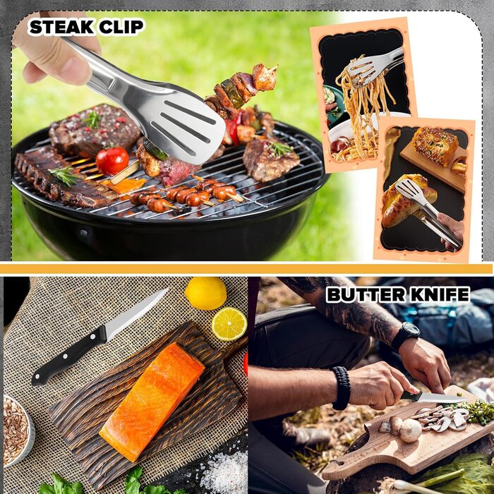 Набір посуду для кемпінгу на 4 особи, 22 шт. Посуд для відпочинку на природі, столові прибори (ложки, виделки, ножі), фіксатори для тарілок, серветки для миття. Ідеально для пікніків та подорожей.