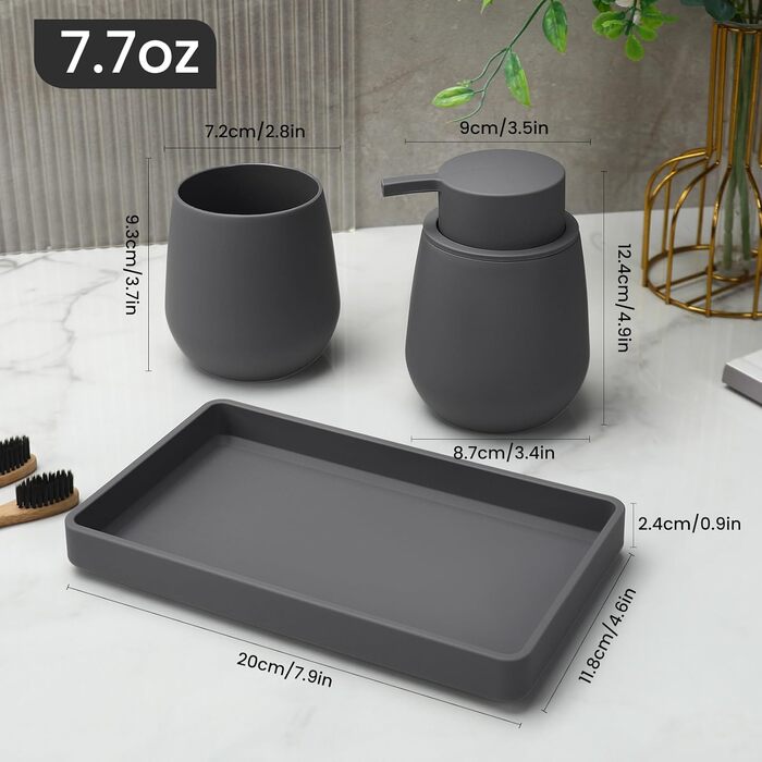 Сучасний набір для ванної кімнати AJEUNGAIN сірого кольору: мильниця, стакан для зубної пасти, піднос. 3 предмети.