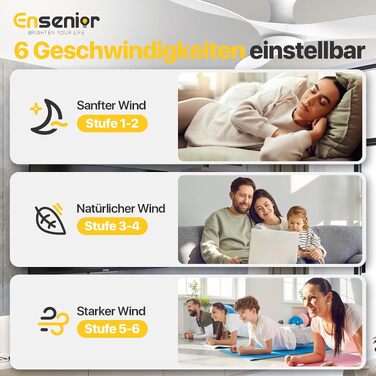 Стельовий вентилятор з освітленням Ensenior 132 см, тихий DC-мотор, 6 швидкостей, 3 режими світла, з пультом керування для спальні та вітальні, білий