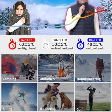 Обогревна жилетка для чоловіків: тепла зимова жилетка з акумулятором 5V 10000 mAh, 3 режими температури, придатна для прання, для активного відпочинку (XL, Синій)