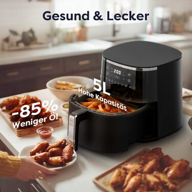 Фритюрниця без олії Ciarra CBAWAF1A AirFryer XL 5л, 1500W, 8 програм, 80-200°C, RapidAir, Touchscreen, Чорний