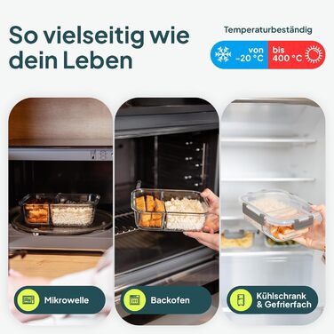 Набір контейнерів для їжі Uandu Glasbehälter – 10 шт. з кришкою, BPA-free, для мікрохвильовки, морозильника, посудомийної машини (антрацит, з відділеннями)