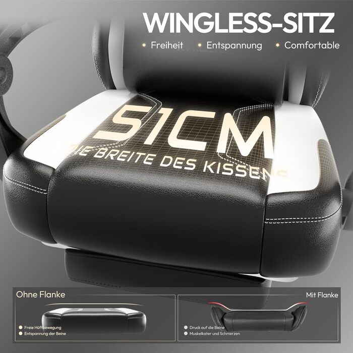 Ігровий крісло Dowinx з PU-шкіри, ергономічний, з підтримкою попереку, для ПК, білий, до 150 кг