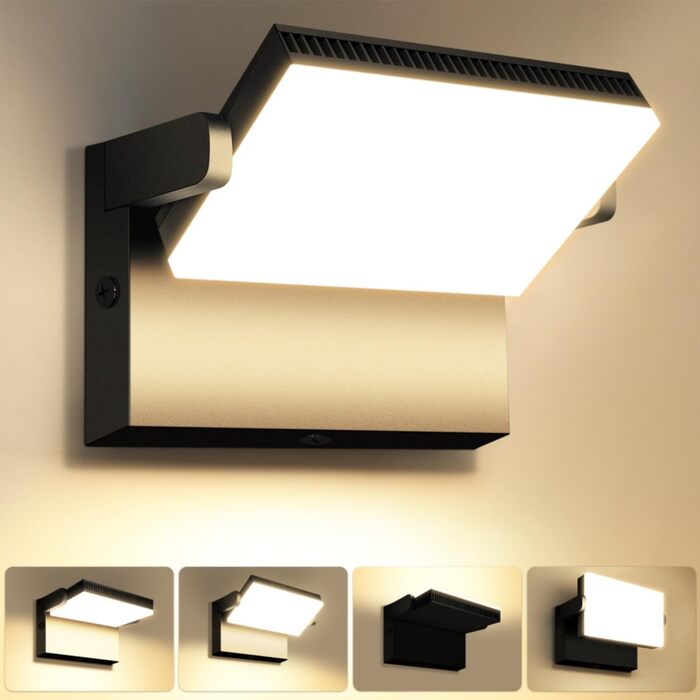 LED вуличне освітлення Kingwen 40W: сучасна панельна настінна лампа з поворотним механізмом 360°, IP65, чорна, для гаража, тераси, тепле світло