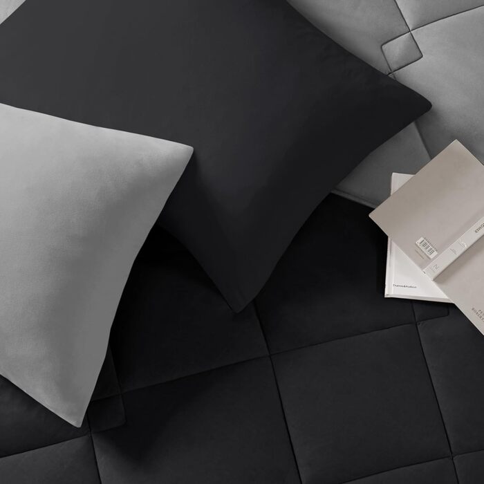 Комплект постільної білизни Comfort Spaces Vixie з декор. стеганим малюнком, чорно-сірий, Twin/Twin XL