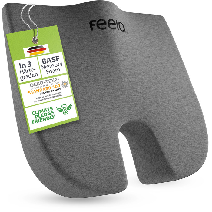 Подушка клиноподібна ортопедична Feela® з ефектом пам'яті для корекції постави та підтримки при ішіасі (сіра, жорстка, 40-60 кг)