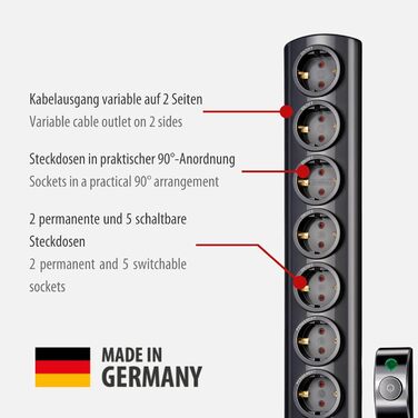 Бренненштуль Primera-Tec Comfort Switch Plus мережевий фільтр 7-портовий з захистом від перенапруги (2м кабель, вимикач та RJ-11), чорний, з ручним/ножним вимикачем