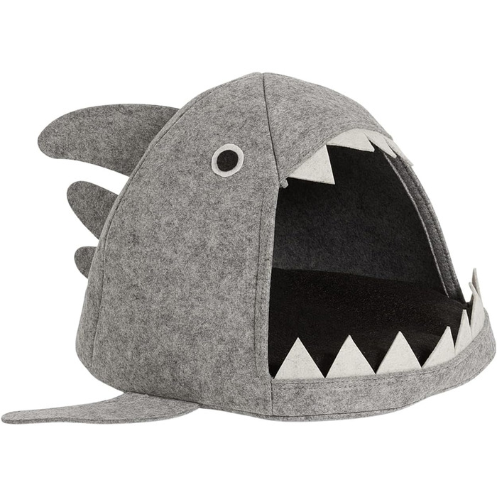 Хатинка для кота з фетру Hausleben, ліжко-печера для тварин, тепле гніздо з веселим дизайном у вигляді акули