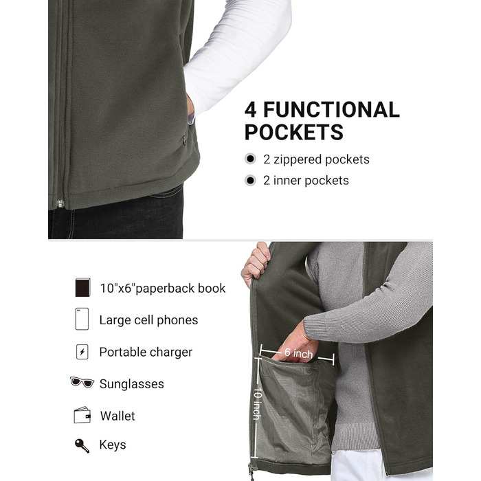 Флісова жилетка чоловіча Outdoor Ventures з довгими рукавами, тепла, вітронепроникна, з підкладкою, зимова жилетка, робоча жилетка для чоловіків з кишенями на блискавці (S, Cypress Green)