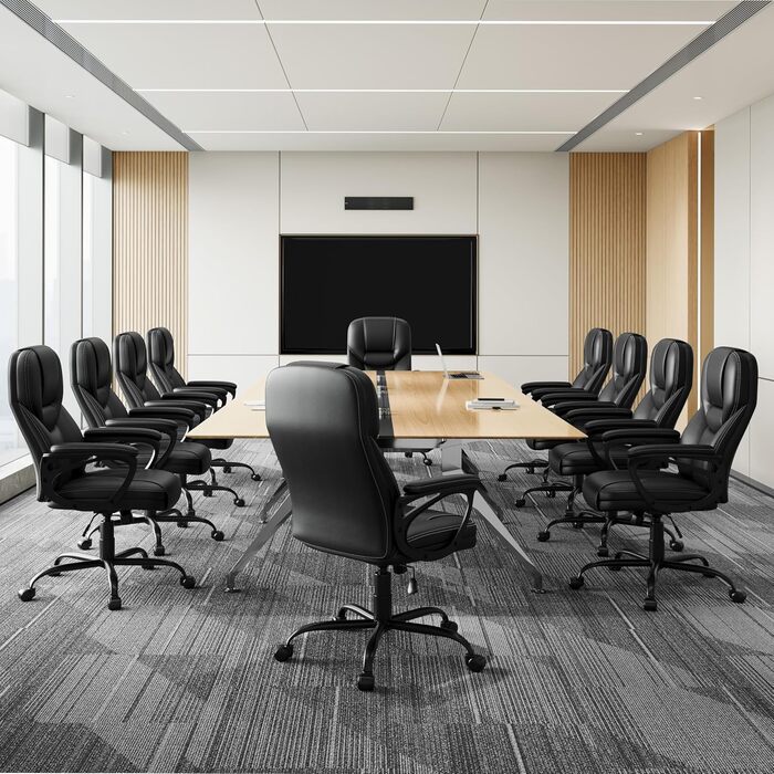 Офісне крісло Yaheetech - зручний комп'ютерний стілець з високою спинкою, регульована висота, штучна шкіра, м'який матеріал, чорний колір