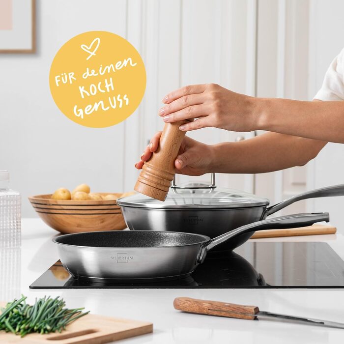 Silberthal Induction Nonstick Fry Pan - 24cm Stainless Steel - Compatible with All Cooktops & Oven Safe