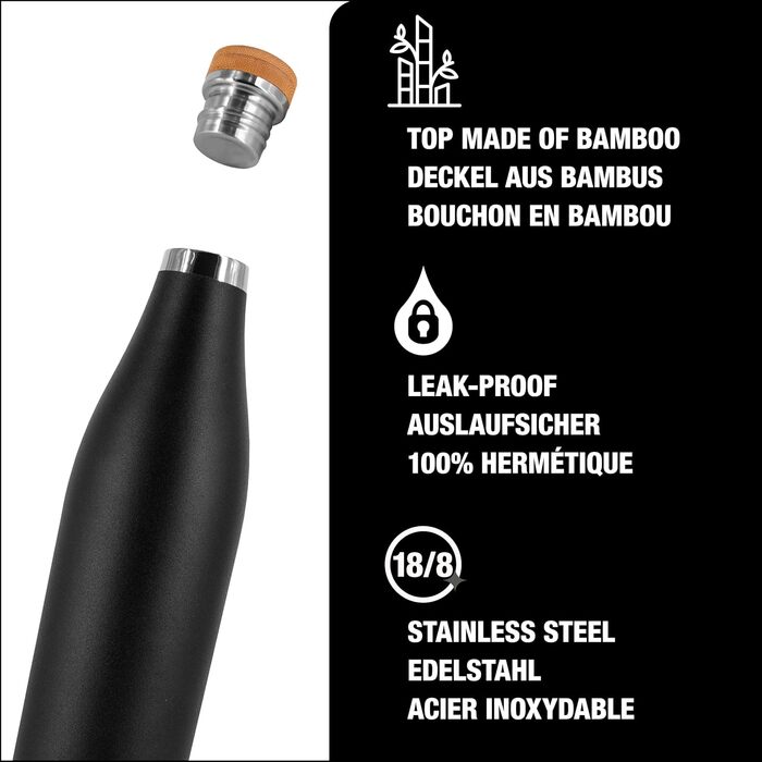 SIGG - Insulated Drinking Bottle - Meridian - Leak-proof - Extra slim - BPA-free - Plastic-free - Double-walled 18/8 stainless steel - Bamboo screw cap - 0.5L / 0.7L