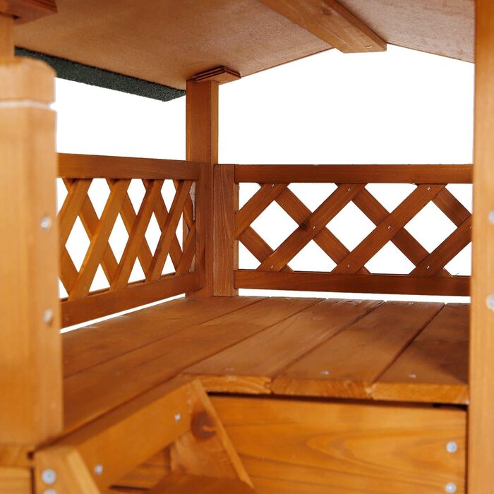 Кіт Будинок Lionto з терасою та сходами, вулиця, захист від негоди, 77x50x73 см, сірий/білий