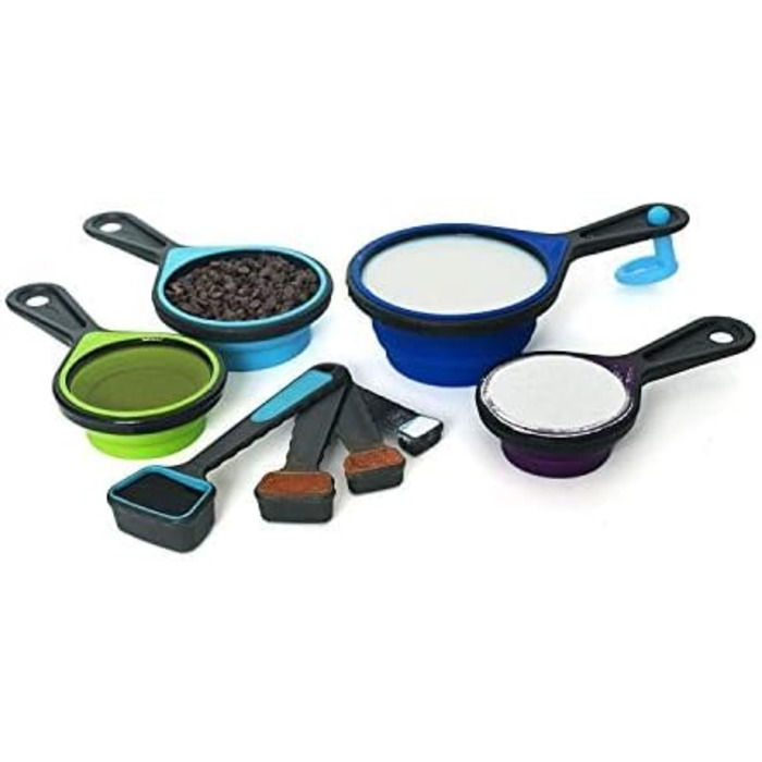 Collapsible measuring cups and spoons, portable measuring cup set made of food-grade silicone for liquid and dry ingredients, dog food, camping, and children's measuring cups