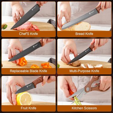Набір ножів Kezidhp 7 предметів з бруском: високоякісні кухонні ножі з нержавіючої сталі з ергономічними ручками. Професійний набір ножів для кухні